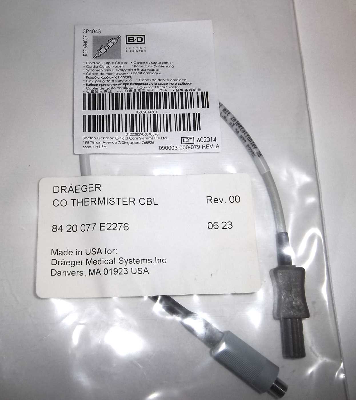 Draeger 84 20 077 E2276 CO Thermistor CBL